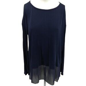 Eileen Fisher 100% Silk Long Sleeve Blue Blouse Size Petite S Sheer Hem Career